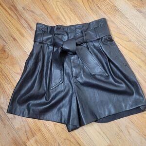 Zara High Waist Black Pleather Shorts Size S Front And Back Pockets Chic Stylish